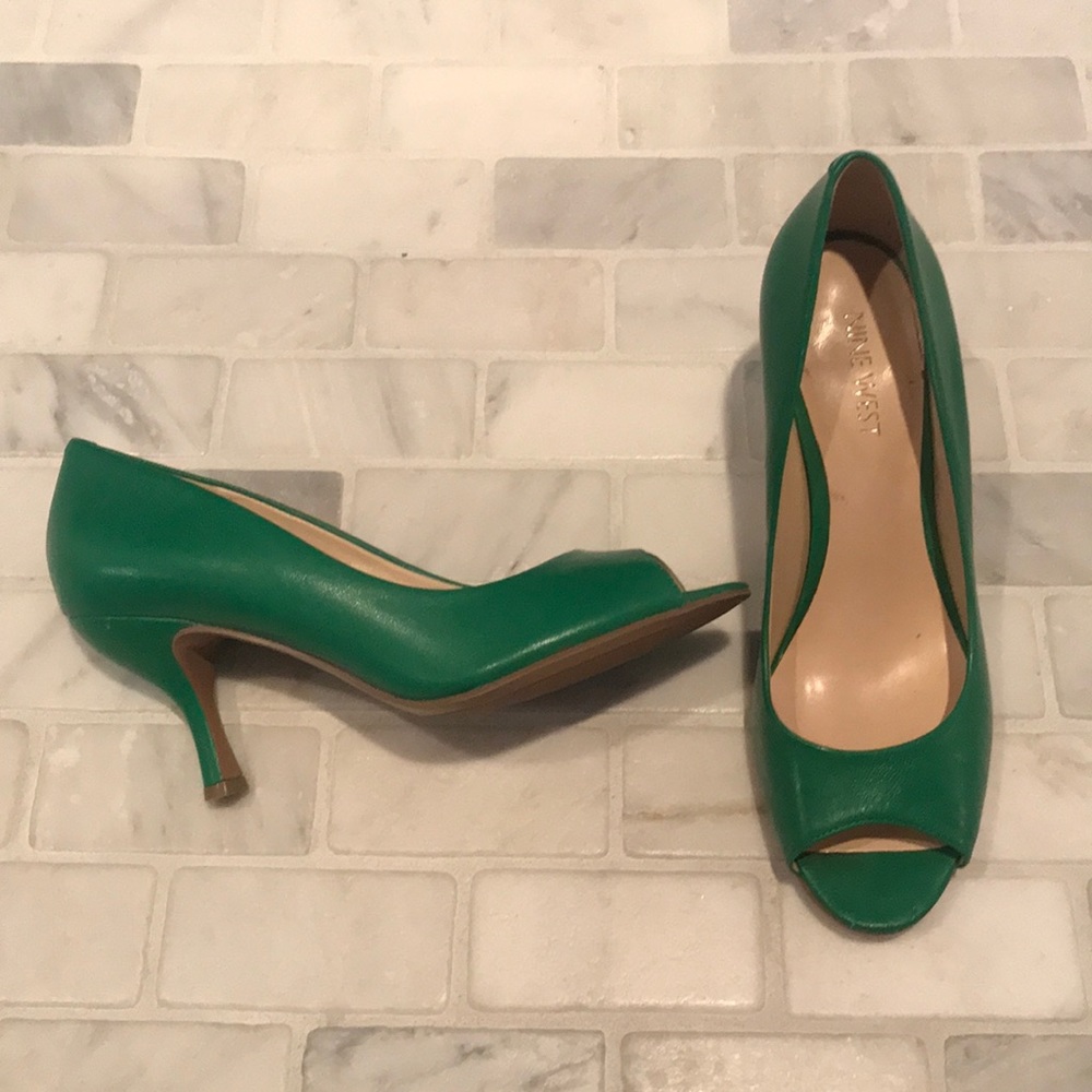 Nine West Kelly Green Peep Toe Heels